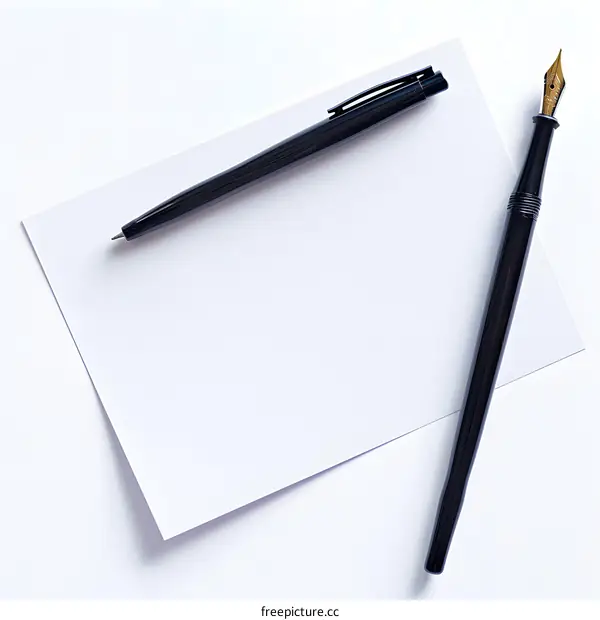 Blank Paper With Black Pen and Fountain Pen
