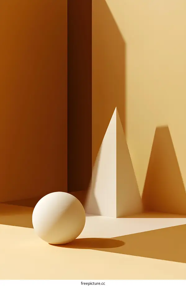 Abstract Minimalist 3D Shapes on Yellow Background