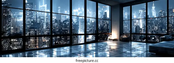 City Skyline Night View from High-Rise Apartment