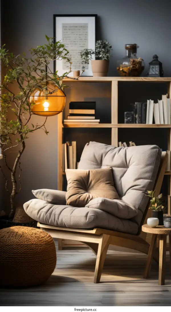 Cozy Reading Nook with Armchair and Bookshelf