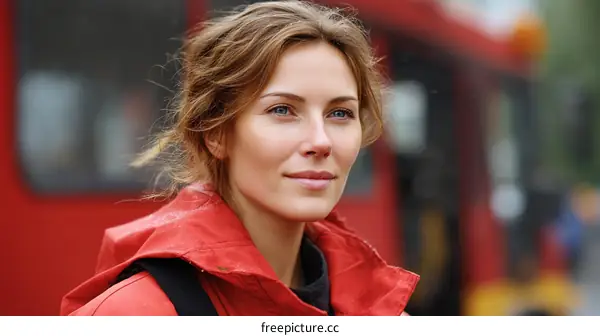 Woman in Red Jacket Outdoor Portrait