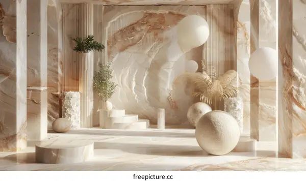 Beige Marble Interior Design with Decorative Elements