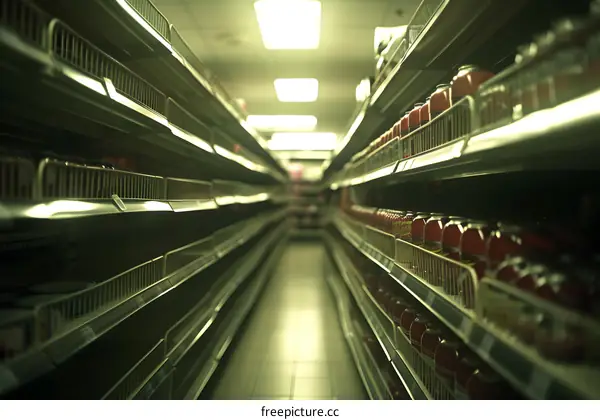 Empty Grocery Store Aisle with Shelving
