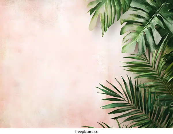 Tropical Leaves Green Pink Background