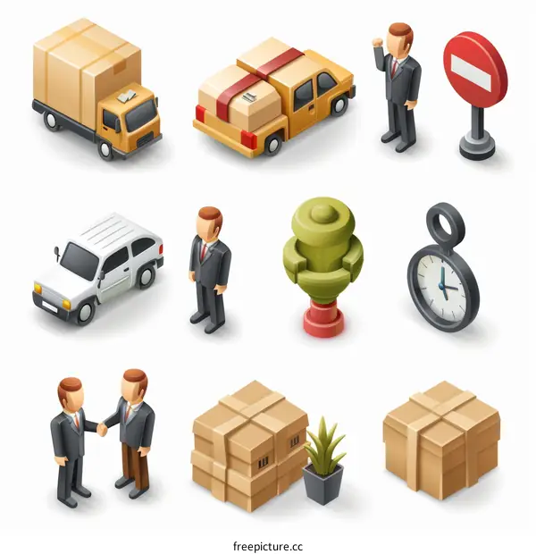 A Set of Isometric Logistics and Business Icons in Modern Flat Design Style