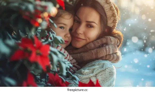Mother and Daughter Embrace during Christmas
