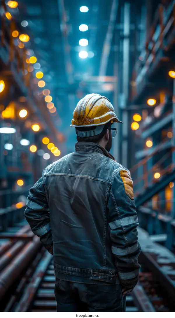 Man in Hard Hat and Protective Wear Inspecting Industrial Site