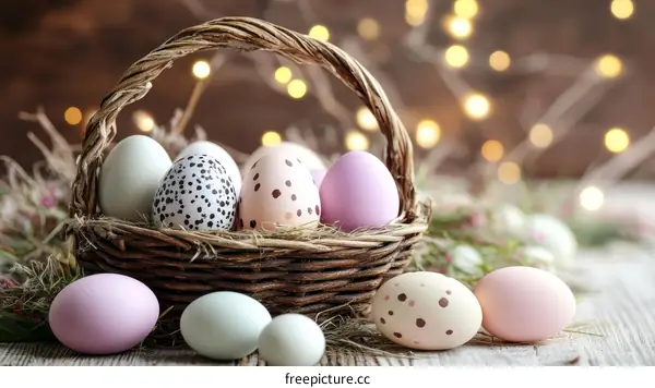 Easter eggs in a wicker basket