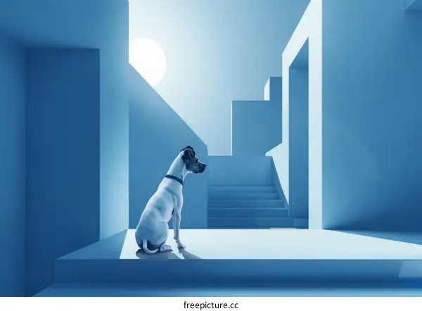 Dog Sitting in a Blue Room