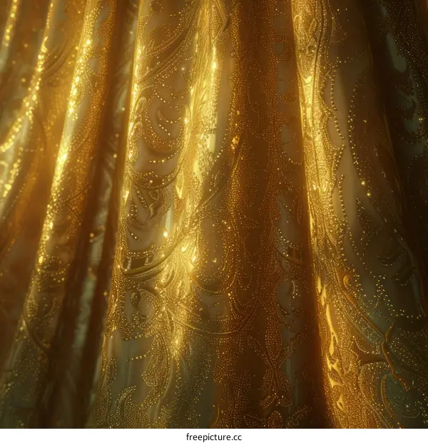 Golden fabric with delicate floral pattern