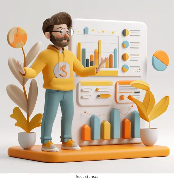 A man standing in front of a financial dashboard