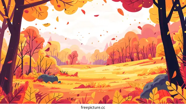 Colorful Autumn Forest Landscape Illustration