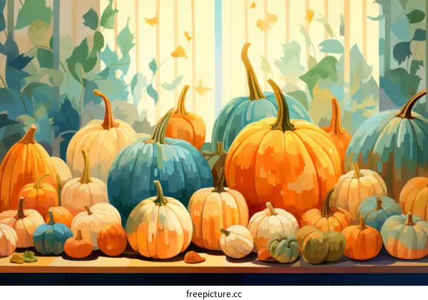 Colorful Pumpkins in Various Sizes