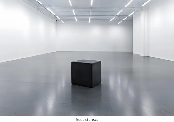 Minimalist Black Cube in an Empty Gallery