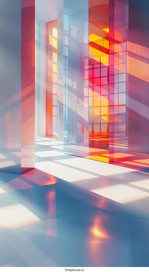 Modern Glass Structure Shimmering with Colorful Reflections