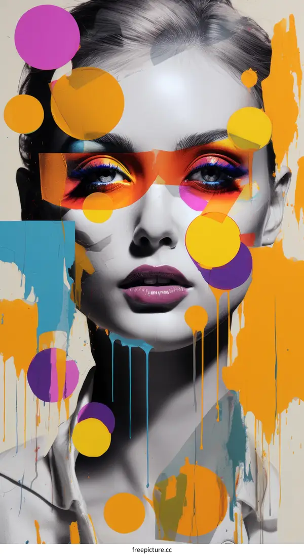 Colorful portrait of a woman with paint splatters