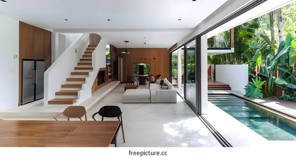 Modern Minimalist Home Interior Design With Pool