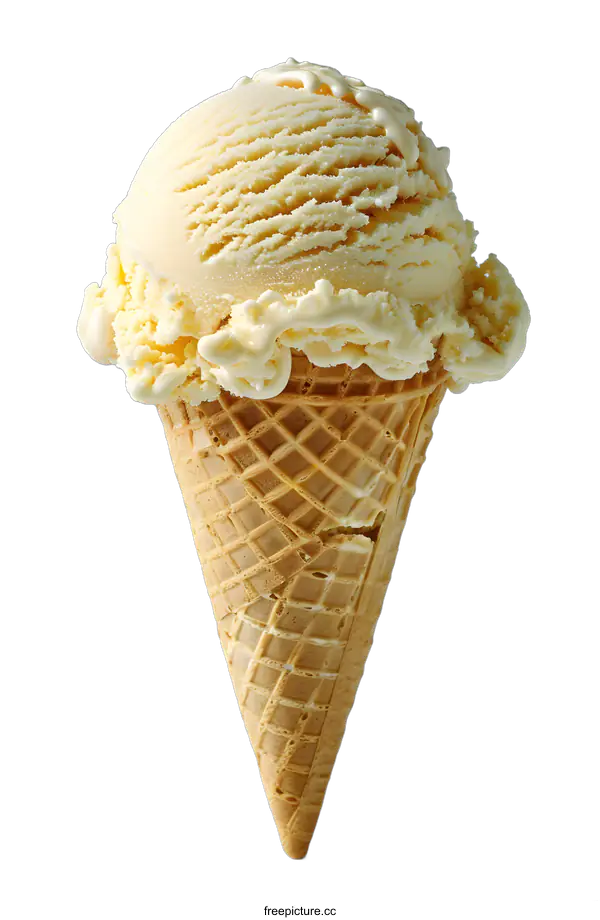 [Transparent Background PNG]Vanilla Ice Cream Cone on White