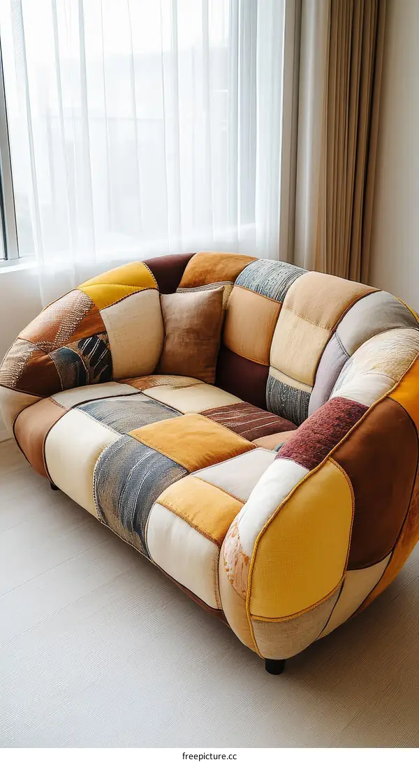 Colorful Patchwork Sofa in Modern Living Room