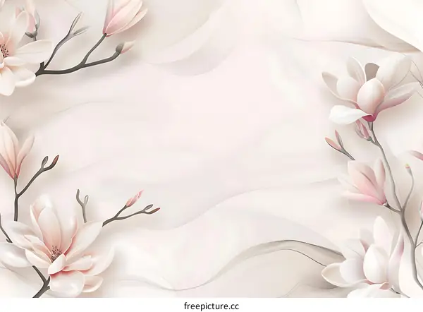 Abstract Beige Background With White Magnolia Flowers