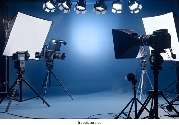 Studio Setup with Two Cameras and Lighting Equipment