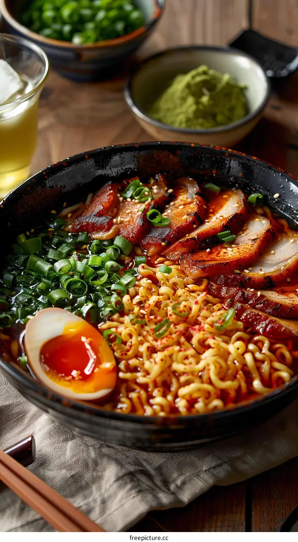 Delicious Ramen with Pork, Egg, and Green Onions