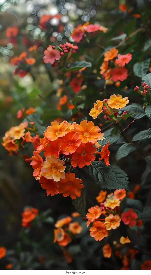 Orange Flowers on a Green Bush