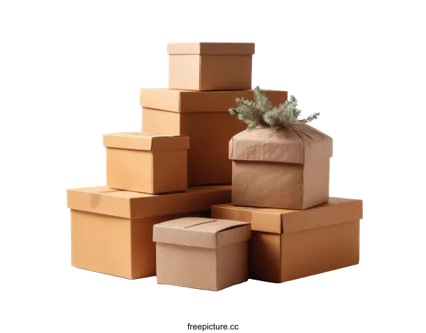 [Transparent Background PNG]Stacked Cardboard Boxes Ready for Shipping