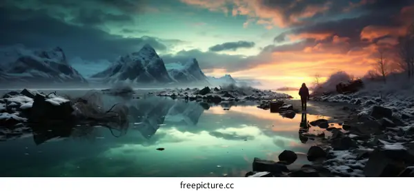Lonely Wanderer on a Frozen Norwegian Lake