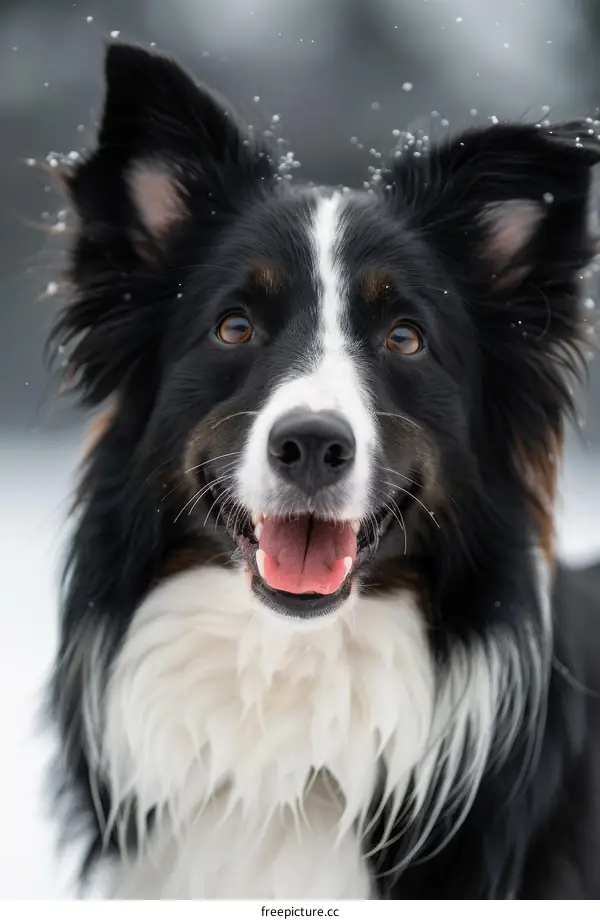 A Border Collie dog with a happy expression on its face
