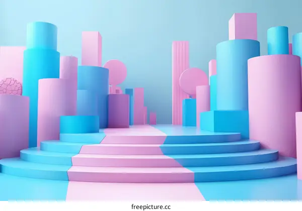 Soft Geometric Illustration with Pink and Blue Cylinders