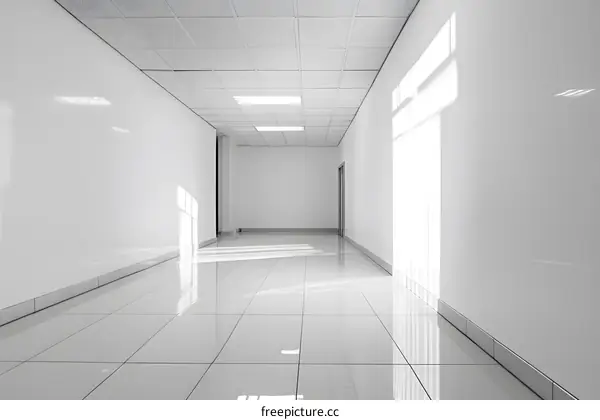 Empty White Hallway with Sunbeams