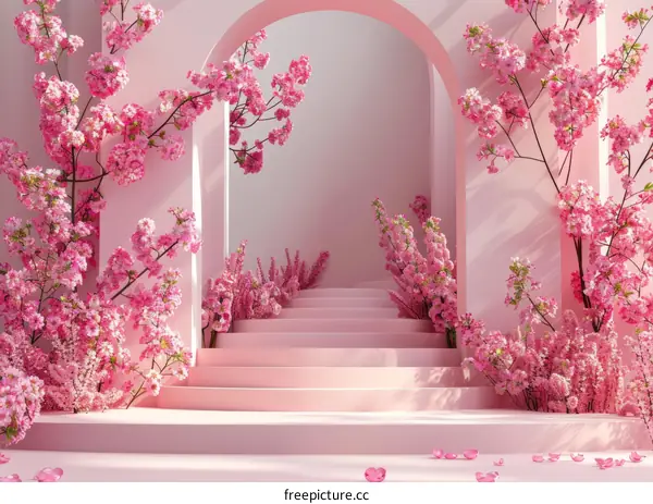 Pink Cherry Blossom Stairway Floral Display