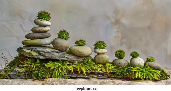 Stone Stack Zen Garden With Moss