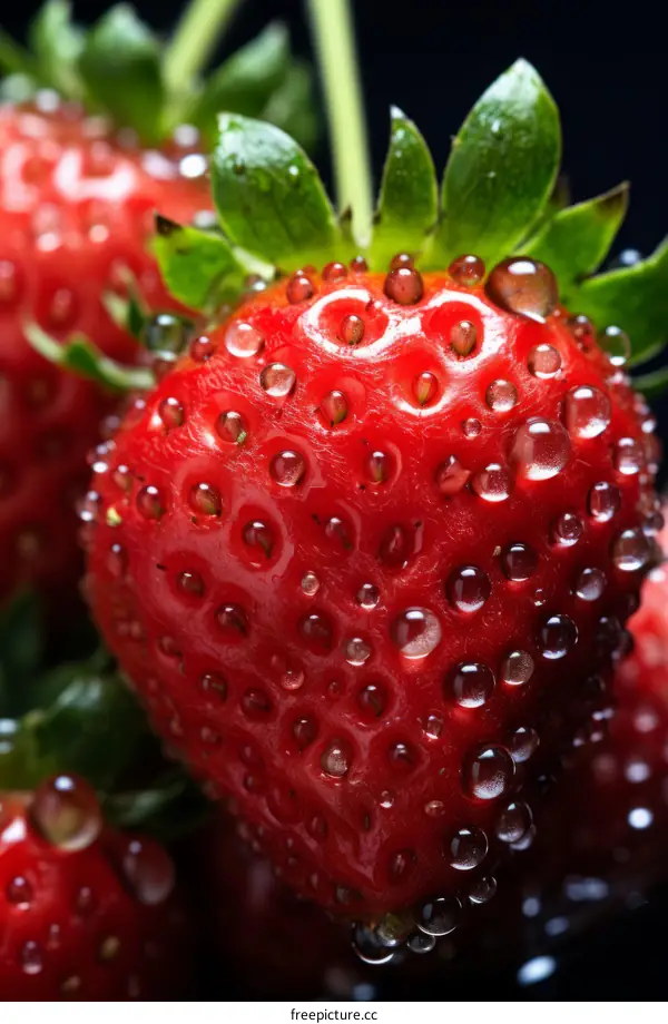 Fresh Strawberries with Water Drops Close-up
