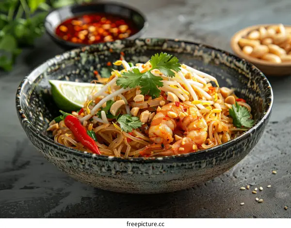 Pad Thai with shrimp, peanuts, and lime