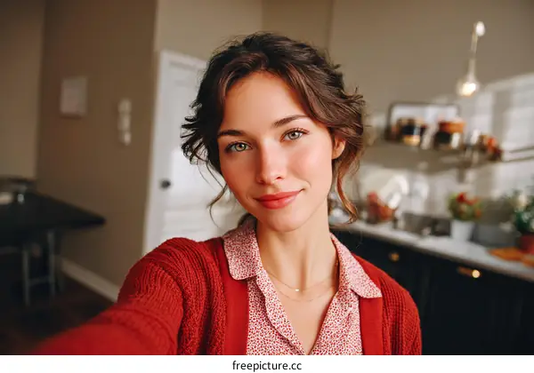 Young Woman in a Cozy Kitchen Setting