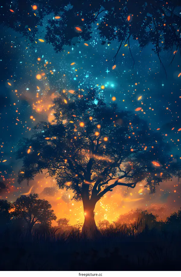 The tree in the autumn night