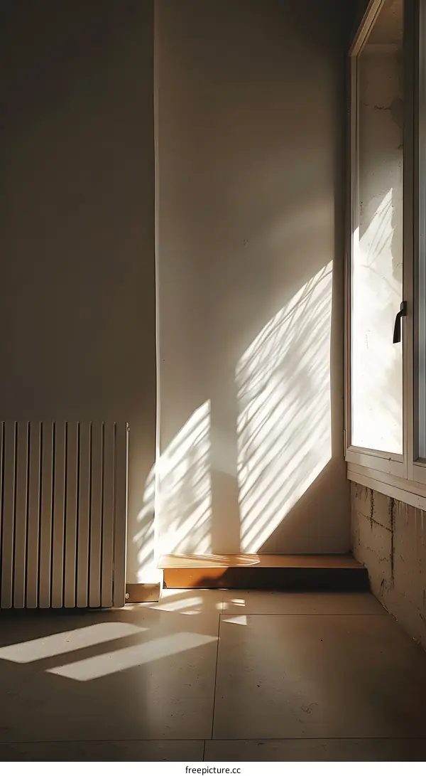 Sunlight Shining Through Window in Empty Room