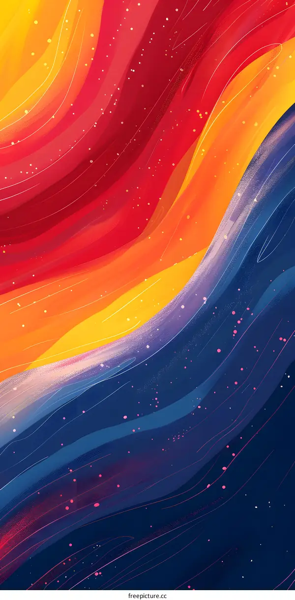 Abstract Art Painting with Wavy Lines and Dots in Red, Yellow, and Blue Colors