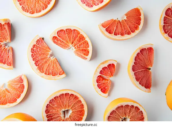 Fresh Grapefruit Slices on White Background