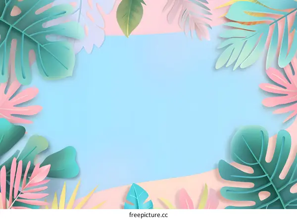 Tropical Leaves Paper Cut Design Background