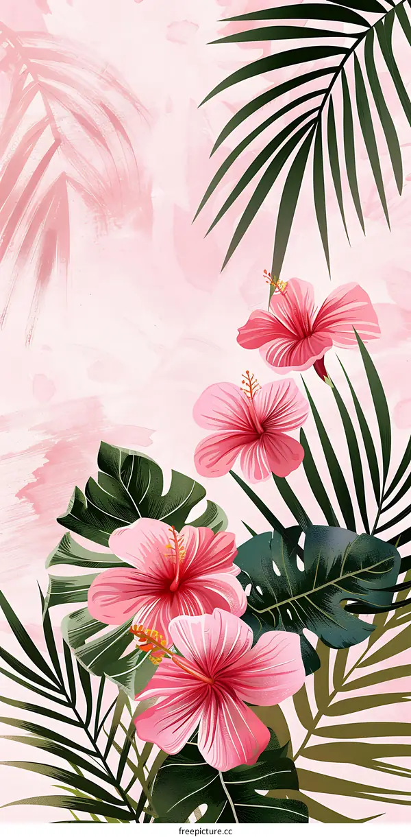 Tropical Flowers Illustration Background Pink Green