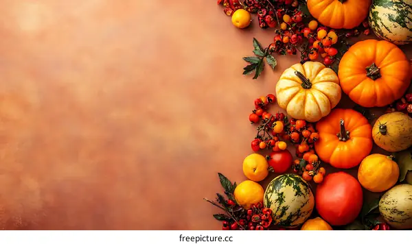 Autumn Harvest with Pumpkins and Gourds