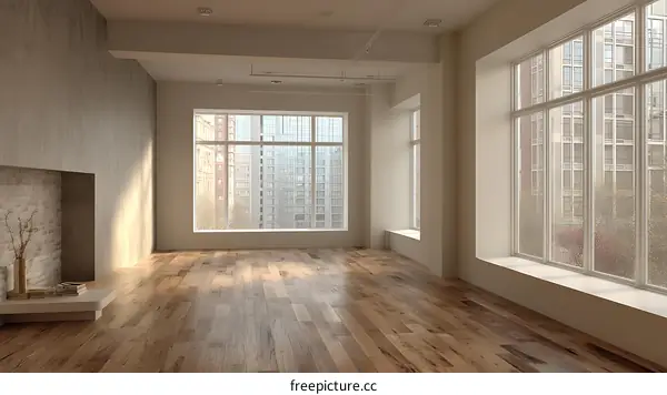 Empty Modern Apartment with Large Windows