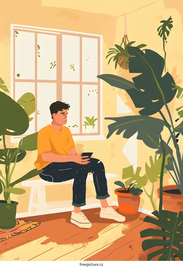 Man Sitting In A Room With Plants