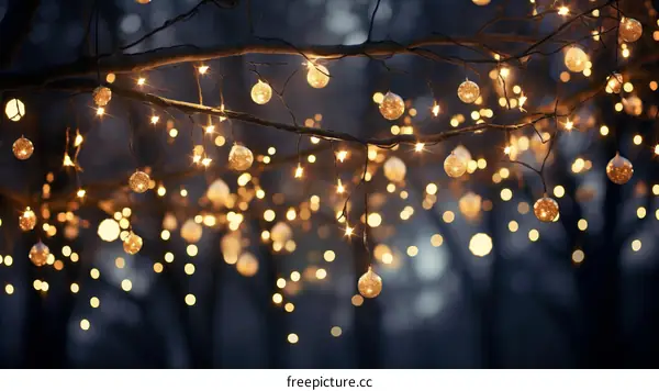 Glowing Lights Adorning a Tree Branch