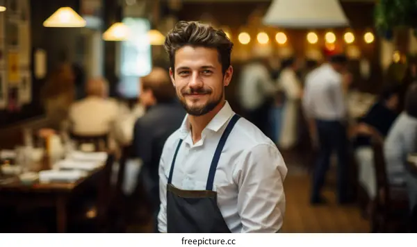 Portrait of a male waiter in a restaurant