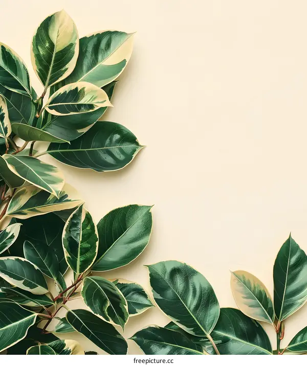 Green Leaves on a Beige Background