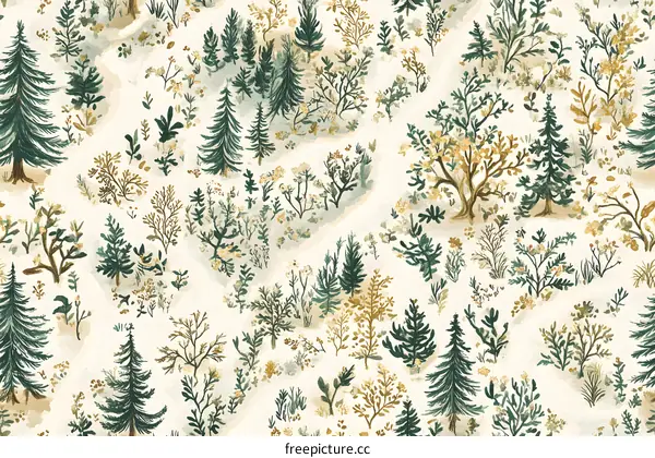 Watercolor Seamless Pattern Green and Gold Forest